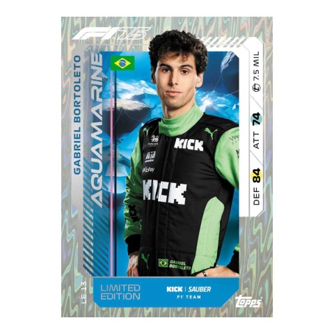 Gabriel Bortoleto Limited Edition Aquamarine Topps Turbo Attax 2025