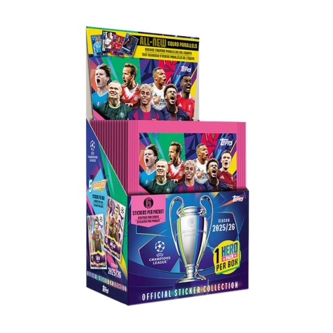 Full Box 50 saszetek Topps Champions League 2025/2026 Naklejki piłkarskie