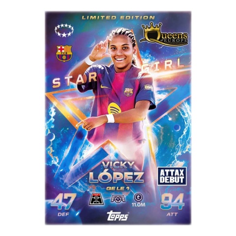 Limited Edition Star Girl Vicky Lopez Update Eco Pack Queens of Europe Topps Match Attax 2025-26