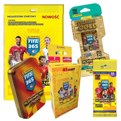 Megazestaw Startowy Blister Ekskluzywny Mini Puszka Saszetka Fatpack Blister Premium Gold Panini Fifa 365 2026 Adrenalyn XL